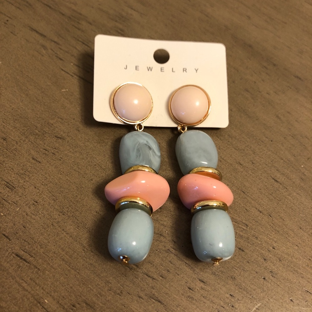 Elegant Pink and Blue Chunky Dangle Fashion Jewelry Earrings